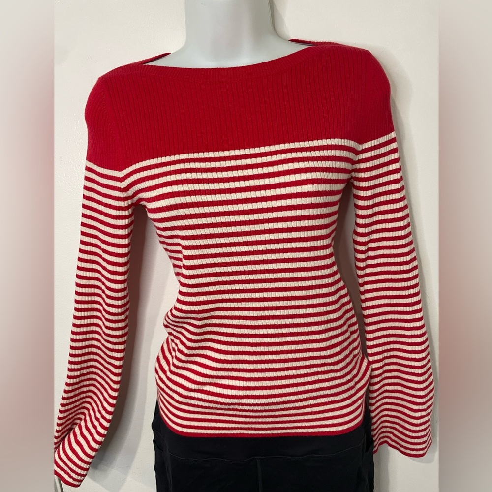 LOFT Bold Red and White Striped Sweater